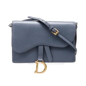 DIOR  Blue Leather Crossbody Bag with Gold D Ring